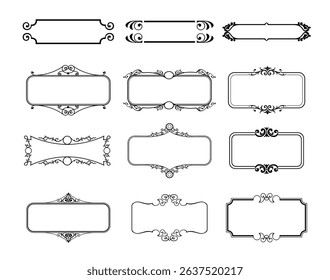 illustration set of decorative vintage frames isolated. Art design border labels. Blank frames template.