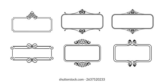 illustration set of decorative vintage frames isolated. Art design border labels. Blank frames template.