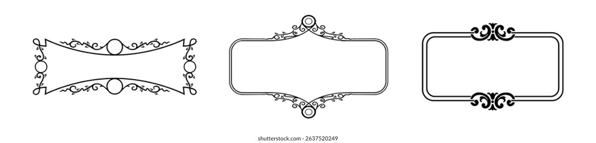 illustration set of decorative vintage frames isolated. Art design border labels. Blank frames template.