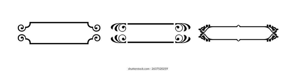 illustration set of decorative vintage frames isolated. Art design border labels. Blank frames template.