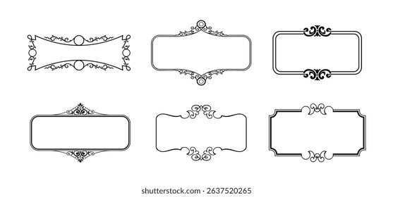 illustration set of decorative vintage frames isolated. Art design border labels. Blank frames template.