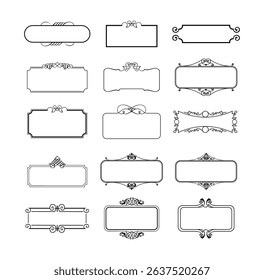 illustration set of decorative vintage frames isolated. Art design border labels. Blank frames template.