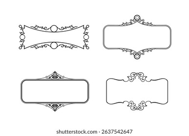 illustration set of decorative vintage frames isolated. Art design border labels. Blank frames template.