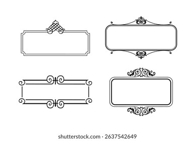 illustration set of decorative vintage frames isolated. Art design border labels. Blank frames template.