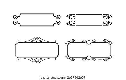illustration set of decorative vintage frames isolated. Art design border labels. Blank frames template.
