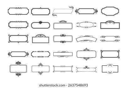 illustration set of decorative vintage frames isolated. Art design border labels. Blank frames template.
