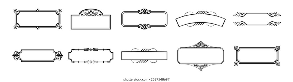 illustration set of decorative vintage frames isolated. Art design border labels. Blank frames template.