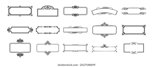 illustration set of decorative vintage frames isolated. Art design border labels. Blank frames template.