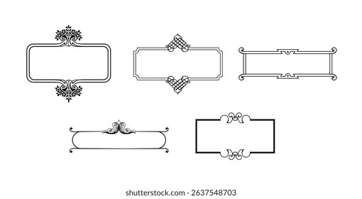 illustration set of decorative vintage frames isolated. Art design border labels. Blank frames template.