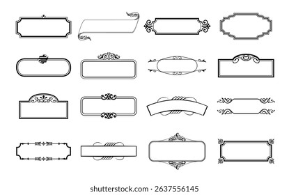 illustration set of decorative vintage frames isolated. Art design border labels. Blank frames template.