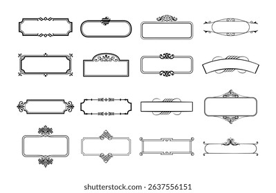 illustration set of decorative vintage frames isolated. Art design border labels. Blank frames template.