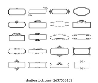 illustration set of decorative vintage frames isolated. Art design border labels. Blank frames template.