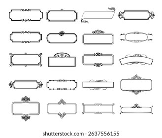 illustration set of decorative vintage frames isolated. Art design border labels. Blank frames template.