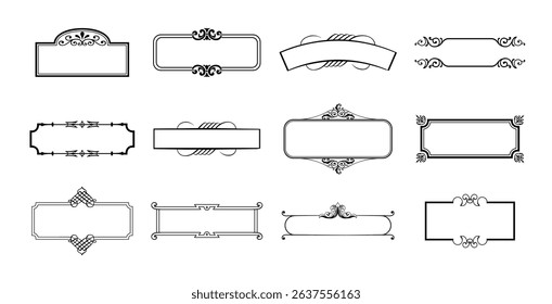illustration set of decorative vintage frames isolated. Art design border labels. Blank frames template.