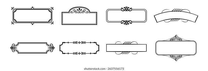 illustration set of decorative vintage frames isolated. Art design border labels. Blank frames template.