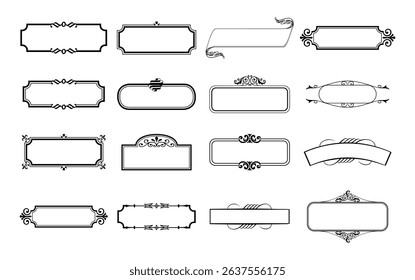 illustration set of decorative vintage frames isolated. Art design border labels. Blank frames template.