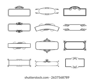 illustration set of decorative vintage frames isolated. Art design border labels. Blank frames template.