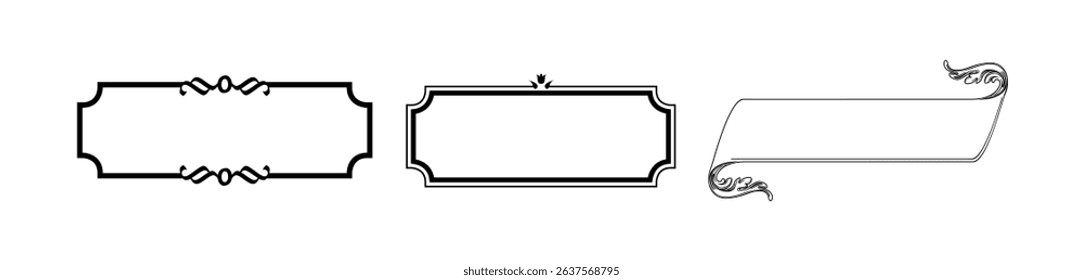 illustration set of decorative vintage frames isolated. Art design border labels. Blank frames template.