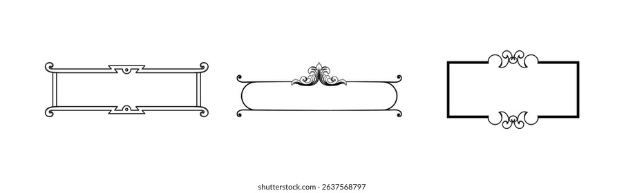 illustration set of decorative vintage frames isolated. Art design border labels. Blank frames template.
