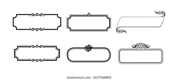 illustration set of decorative vintage frames isolated. Art design border labels. Blank frames template.