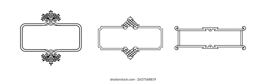 illustration set of decorative vintage frames isolated. Art design border labels. Blank frames template.
