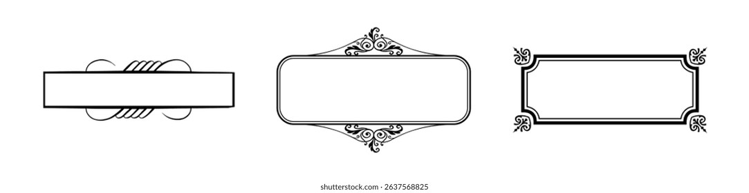 illustration set of decorative vintage frames isolated. Art design border labels. Blank frames template.
