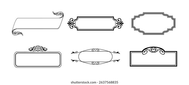 illustration set of decorative vintage frames isolated. Art design border labels. Blank frames template.