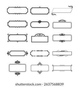 illustration set of decorative vintage frames isolated. Art design border labels. Blank frames template.