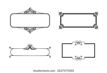 illustration set of decorative vintage frames isolated. Art design border labels. Blank frames template.