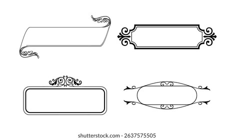illustration set of decorative vintage frames isolated. Art design border labels. Blank frames template.