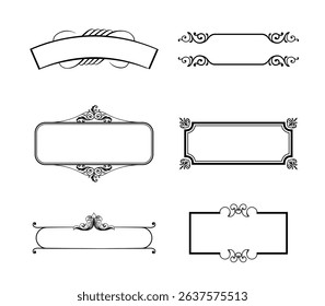 illustration set of decorative vintage frames isolated. Art design border labels. Blank frames template.