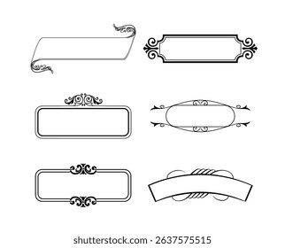 illustration set of decorative vintage frames isolated. Art design border labels. Blank frames template.