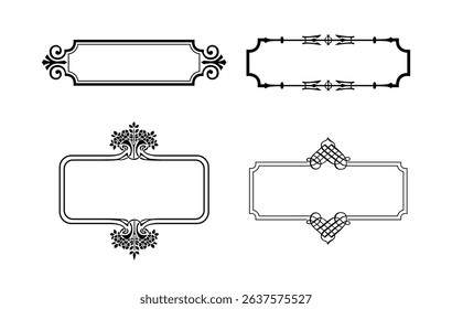 illustration set of decorative vintage frames isolated. Art design border labels. Blank frames template.