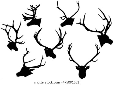 illustration with set of deer heads isolated on white background