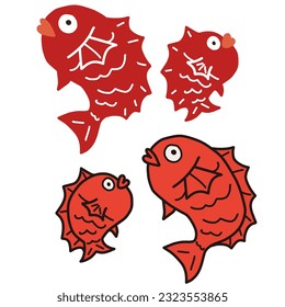 Illustration set of deformed simple sea bream