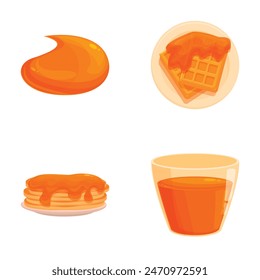 Illustration set of delicious breakfast delights including pancakes, waffles, and orange juice, in a vector format with editable elements, perfect for a cozy morning brunch menu