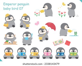 Illustration set depicting life in a penguin kindergarten