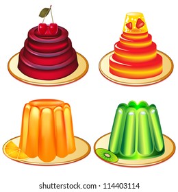 illustration a set of desserts of jelly on plates