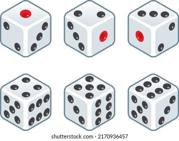 Illustration set of dice seen from various angles