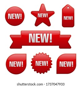 illustration of the set of different advertising badges and banners in red color