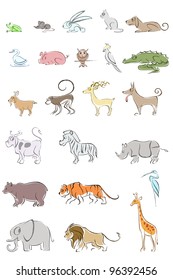 illustration of set of different animal on isolated background