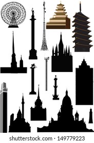 illustration with set of different buildings isolated on white background