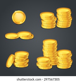 illustration of set of different bvalue of coins on dark background