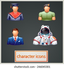 illustration of set of different characters such as astronaut, businessman, military