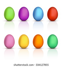 illustration of set of different color eggs wit hshadow and reflection