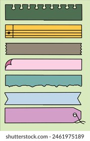 Illustration of a set of different colored ribbons and labels.