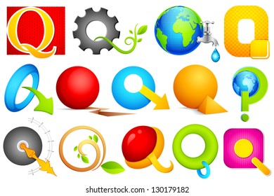 illustration of set of different colorful icon for alphabet Q