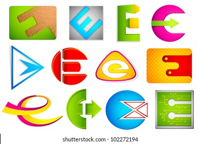 illustration of set of different colorful logo icon for alphabet E