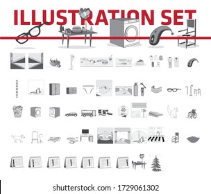 an illustration set of different daily objects  like technological devices, furnitures and vehicles 