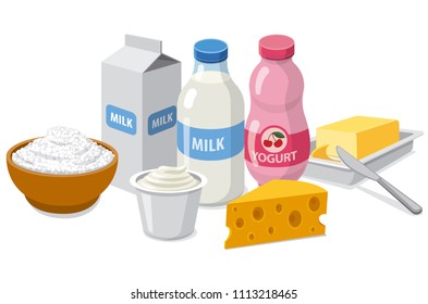 illustration of set different dairy milk products